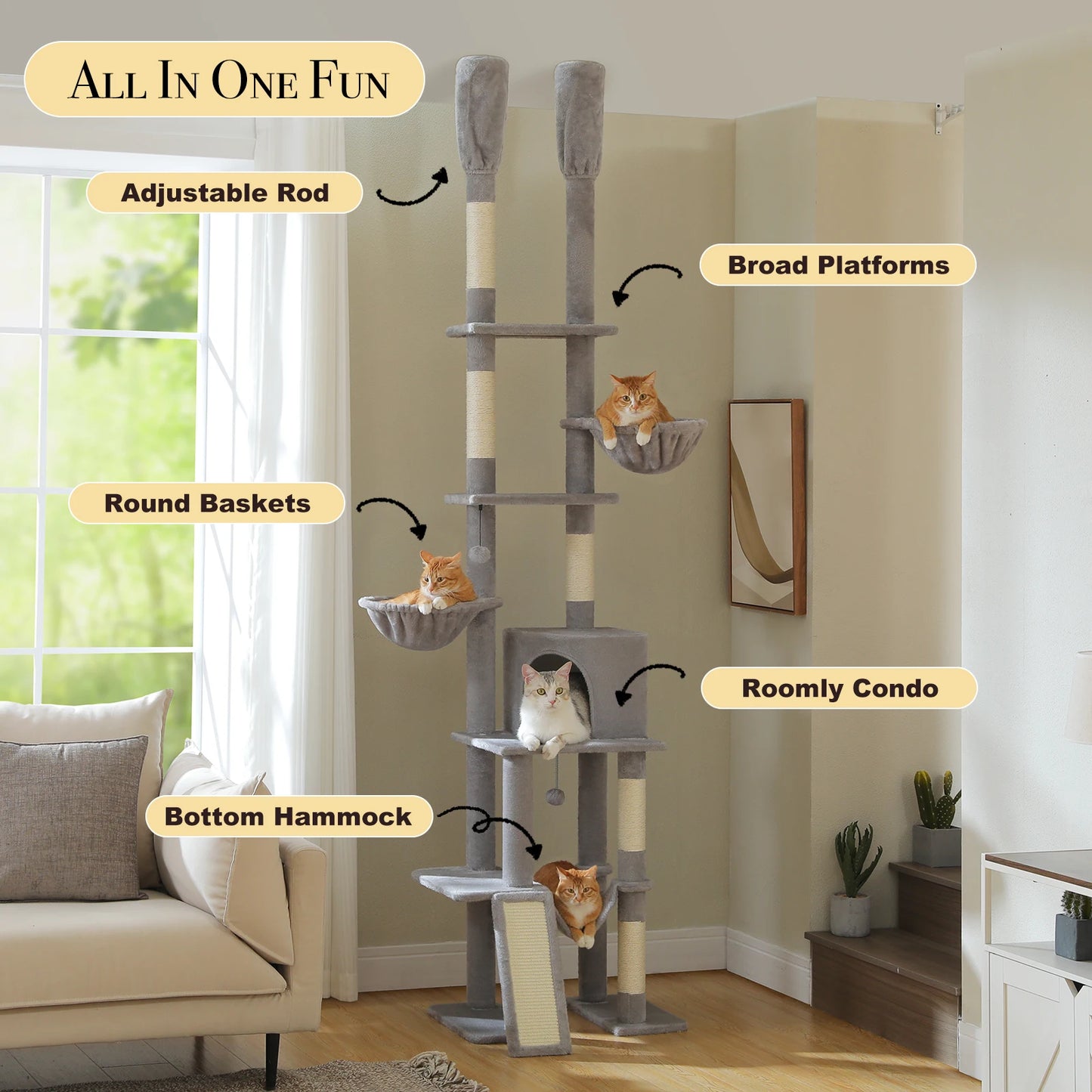 7 Tiers Cat Climbing Tree with Cozy Hammocks