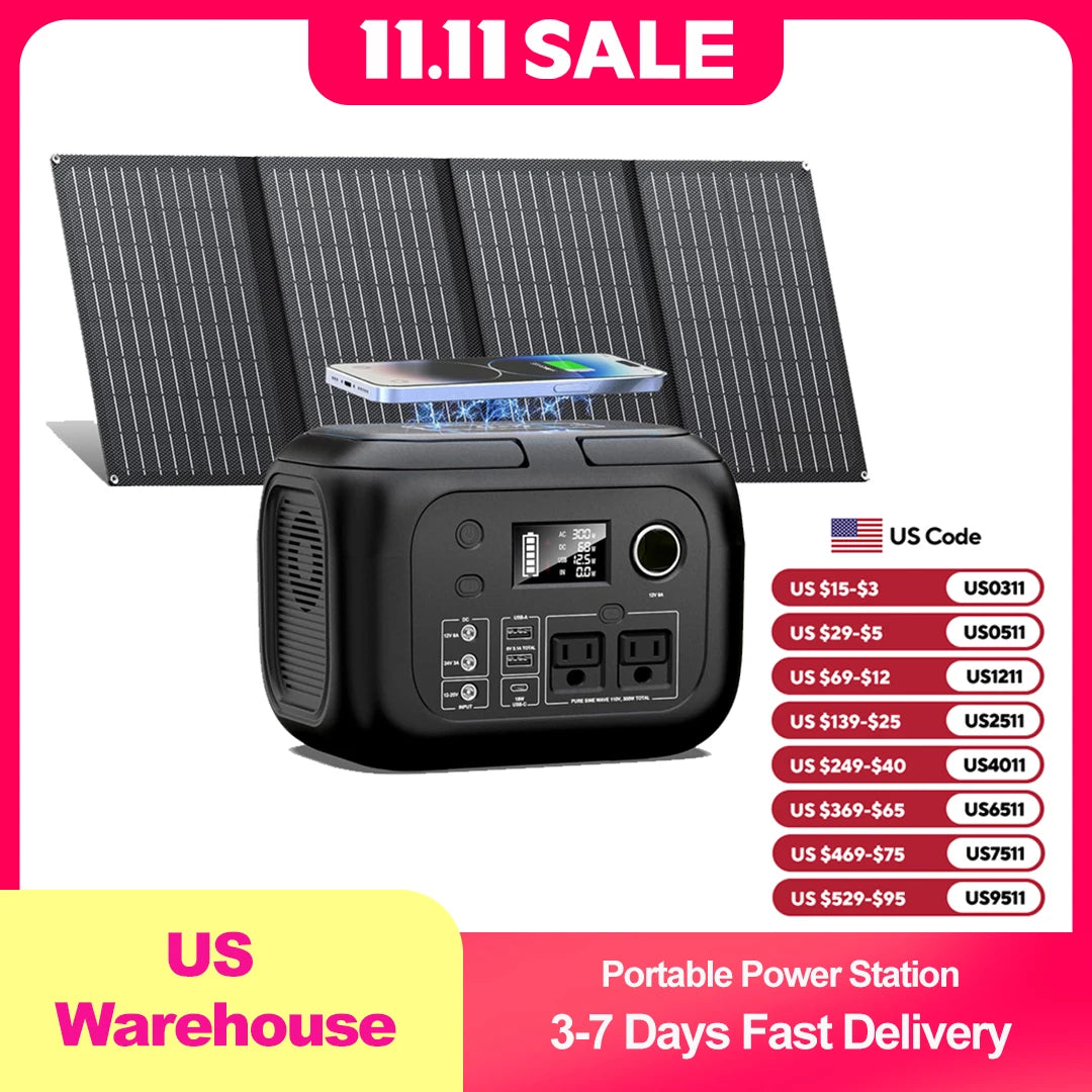 Power Station with Solar Panels, 110V Outlet