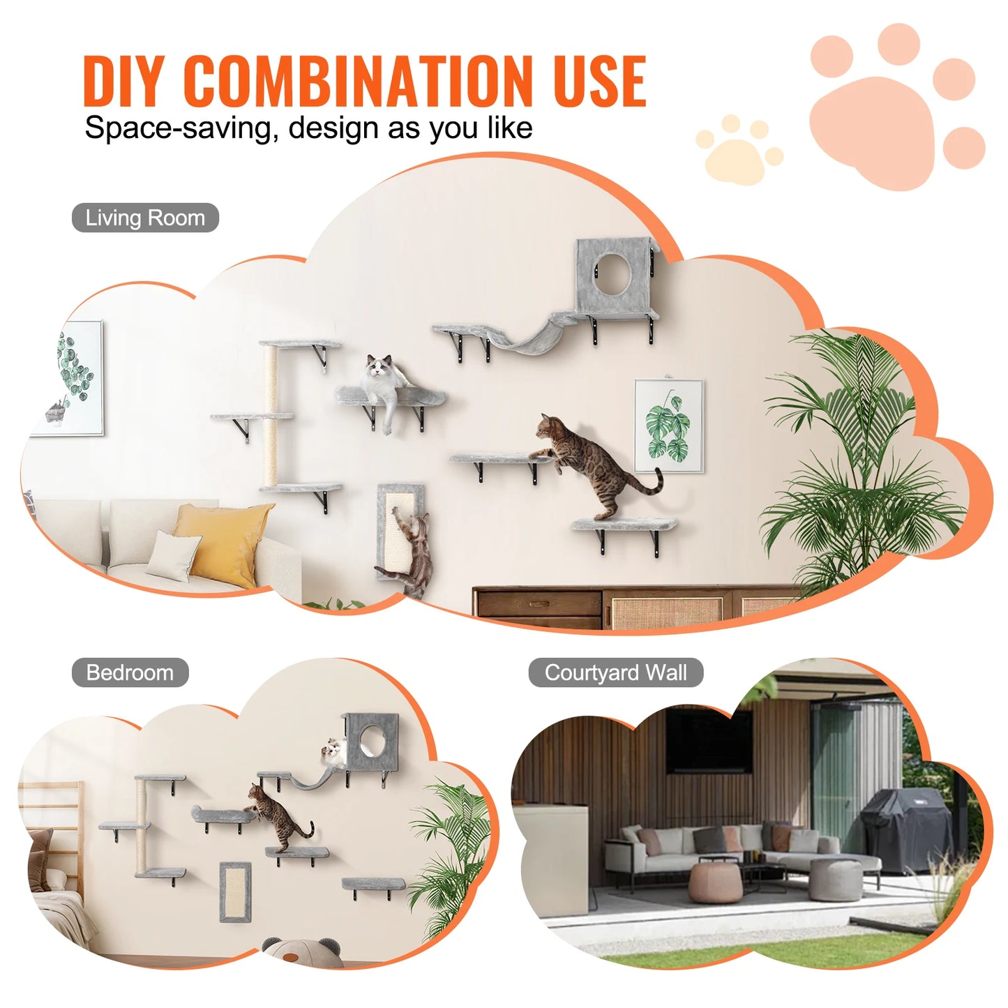 Wall Mounted Cat Shelves with Jumping Boards