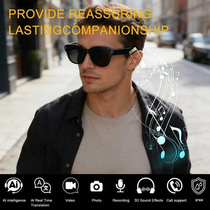 AI Smart Glasses, HD Camera, Video, AI Voice Assistant, Translator, Music