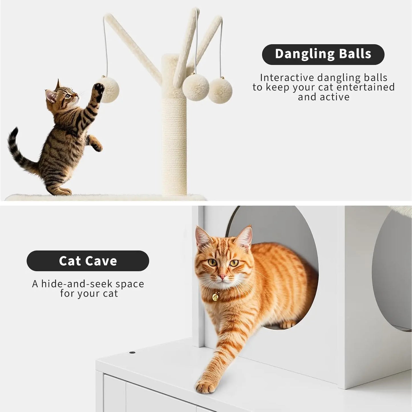 Litter Box Enclosure with Cat Tree with Condo/Hammock/Scratching Post