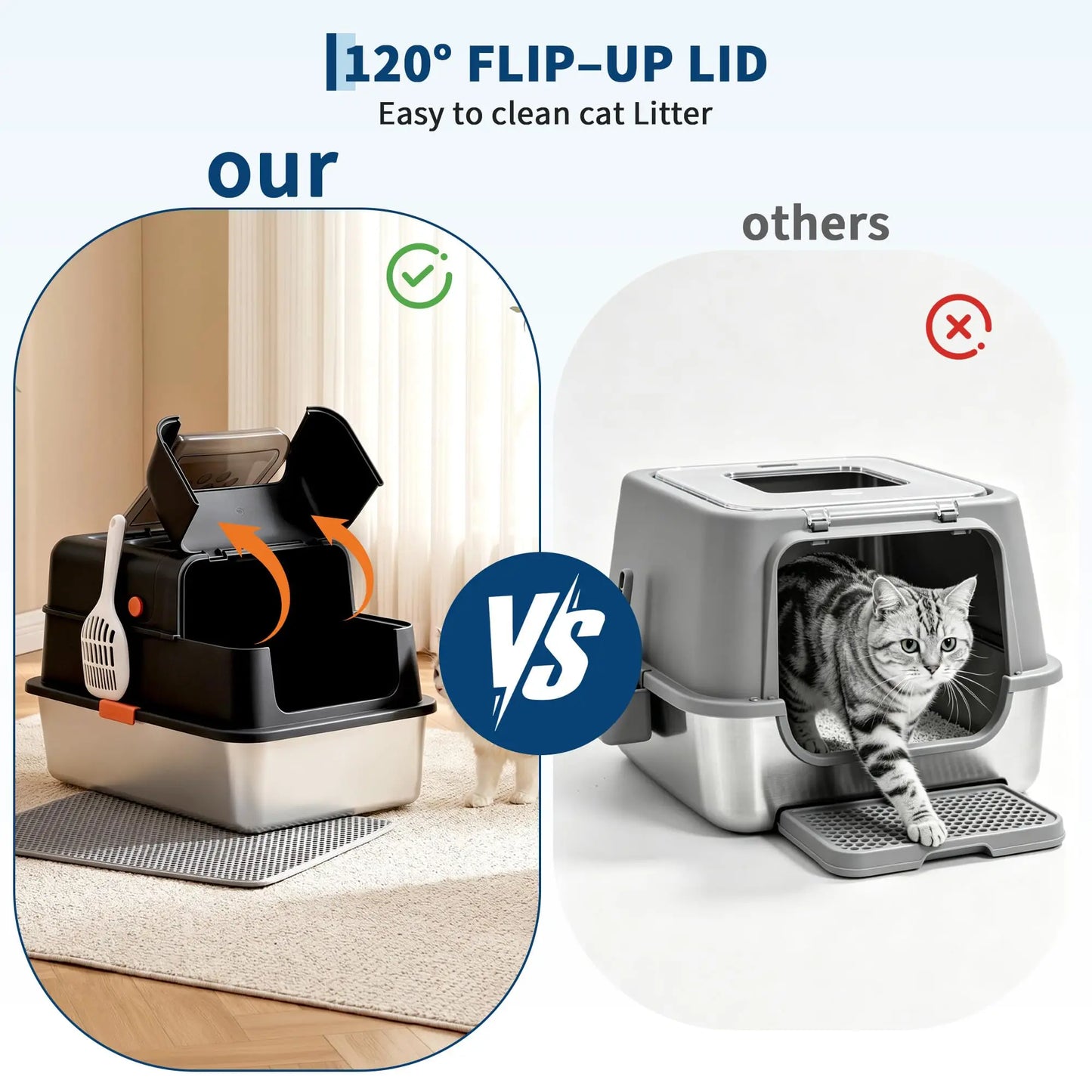Enclosed Stainless Steel Litter Box With Lid