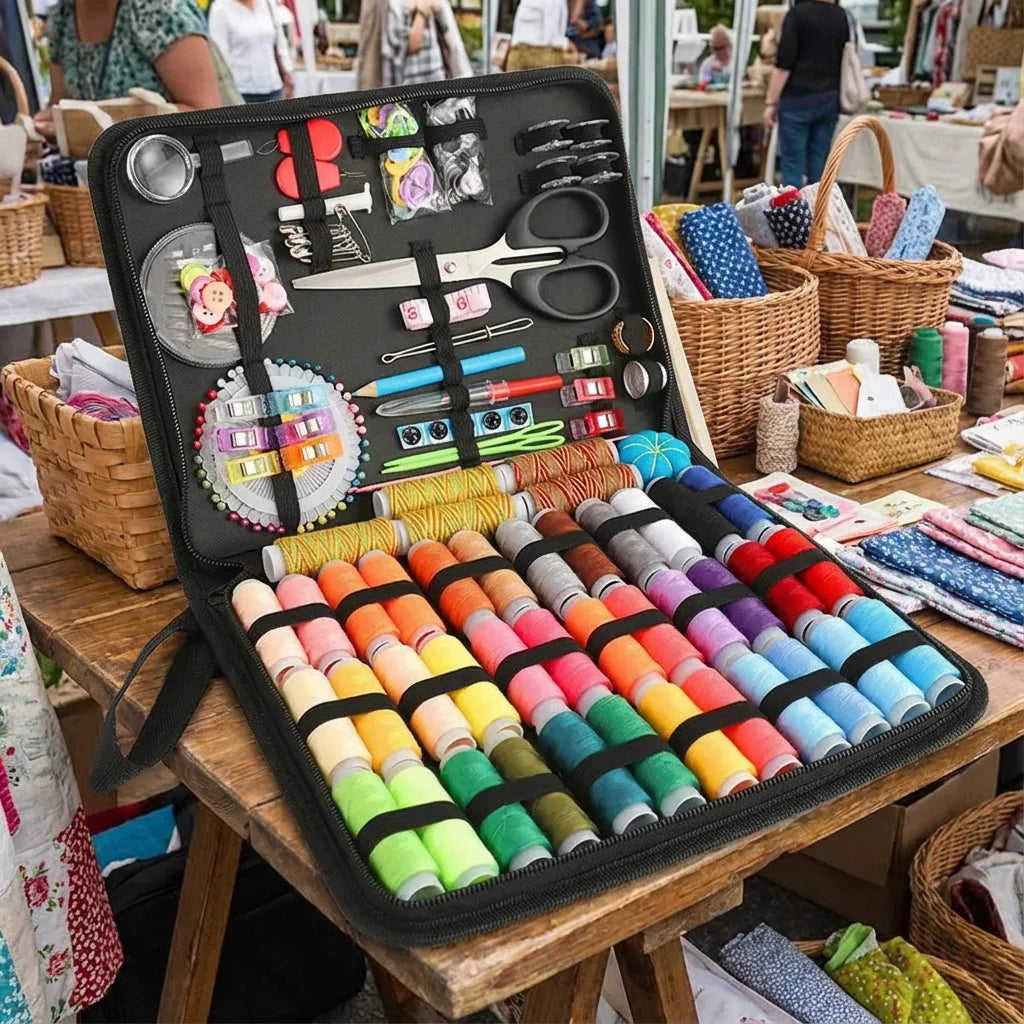 Portable Sewing Kit with Threads, Needles, Scissors