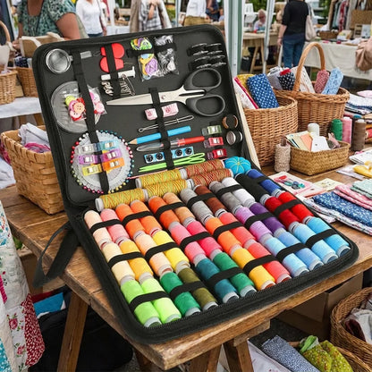 Portable Sewing Kit with Threads, Needles, Scissors