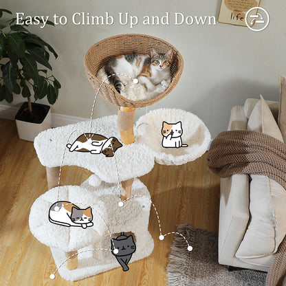 Cat Tree, Solid Wood Tower with Luxury Cat Condo, Hammock