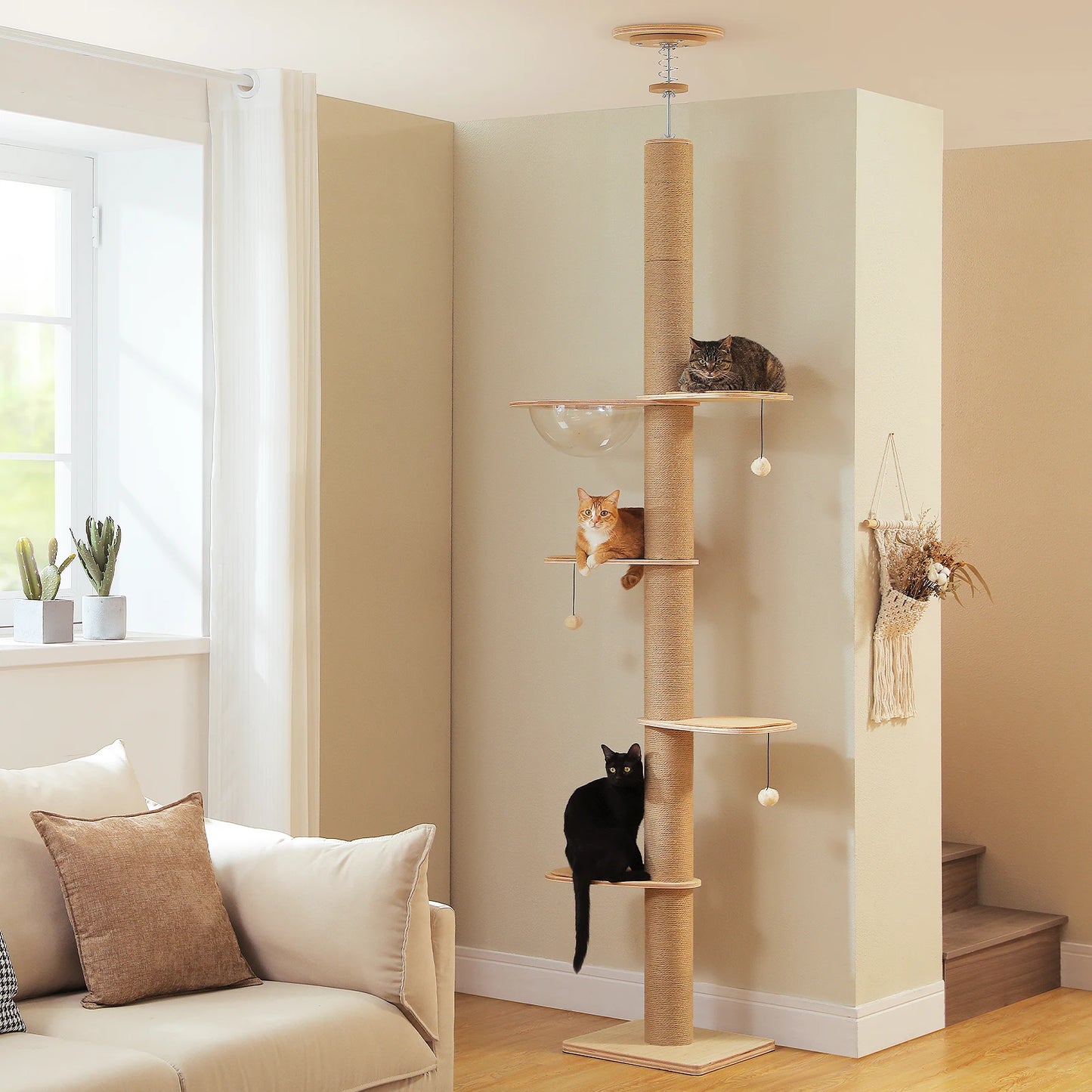Floor to Ceiling Cat Tree for Indoor Cats  with Thick Scratching Posts
