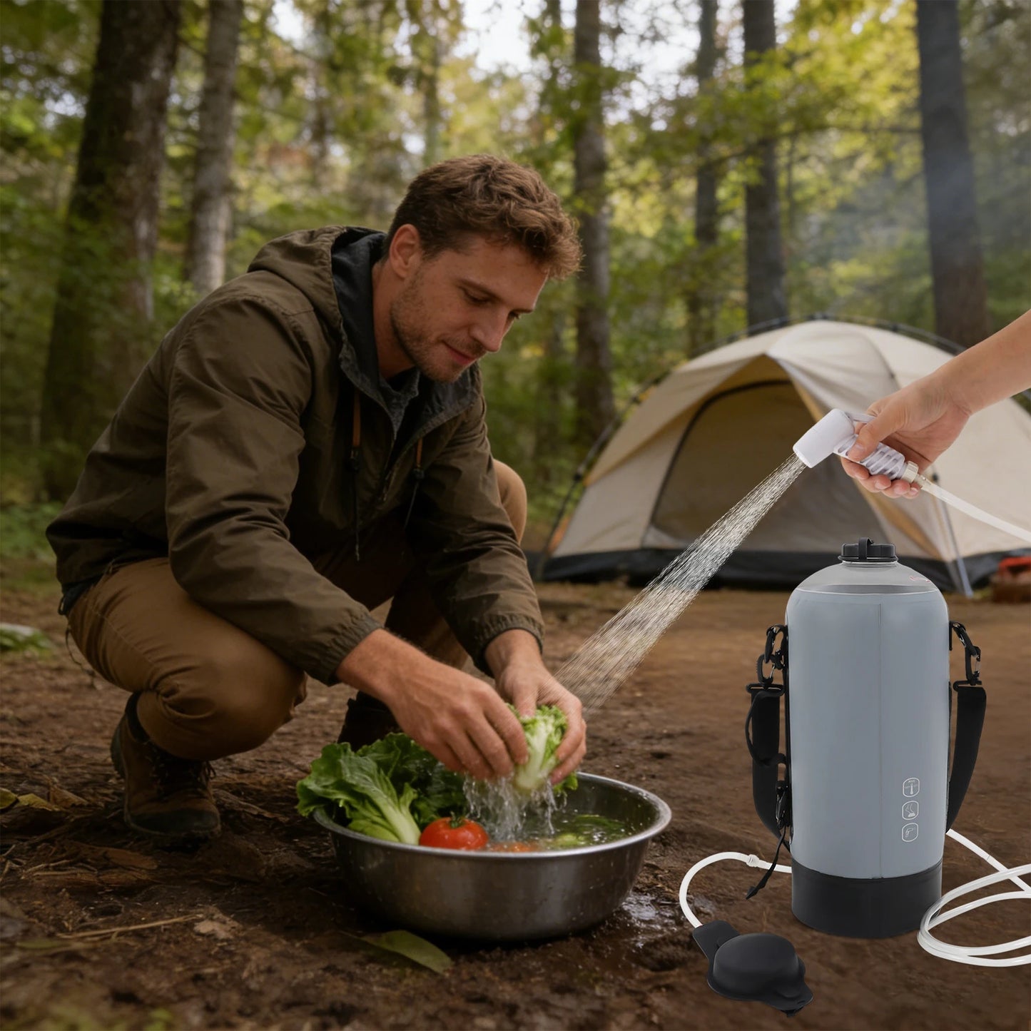 Portable Pressure Camp Shower with Air Pump