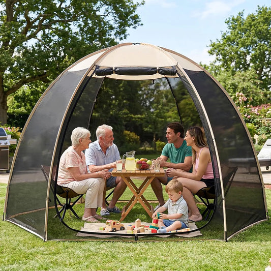 Pop Up  Black Mesh Gazebo With Peaked Roof