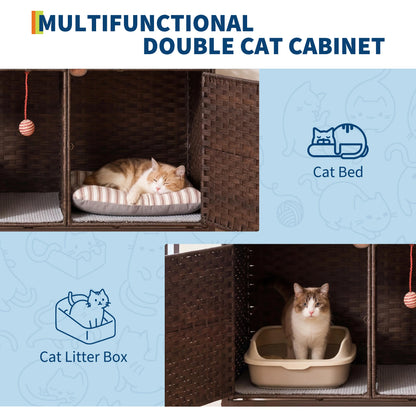 Cat Litter Box Enclosure Furniture, Handwoven Rattan Cat Houses