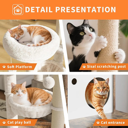 Cat Tower with Litter Box Enclosure,  with Scratching Posts, Hammock & Perches,