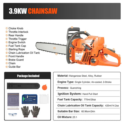 24" 2 Stroke Handheld Cordless Chain Saw