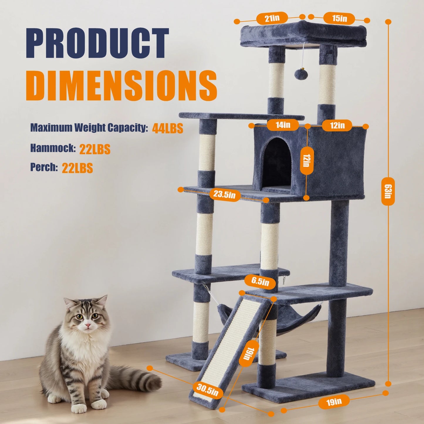 Cat Tree Tower, Sisal Scratching Posts, Multi Level Cat Climbing