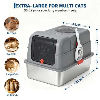 Enclosed Stainless Steel Litter Box With Lid