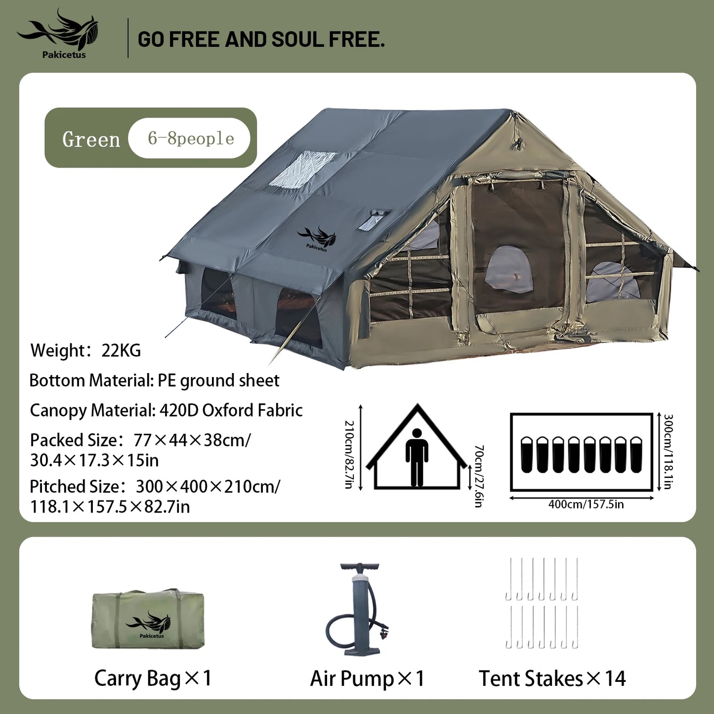 Inflatable Camping Tent, for 4-8 Persons,