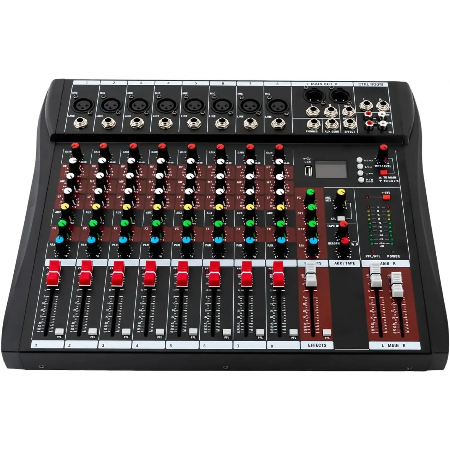 8 Channel Audio Mixer, Bluetooth, Power Amplifier, Sound Board
