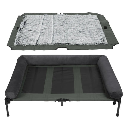 Raised Dog Bed with Cooling Breathable Mat and Soft Plush Mat
