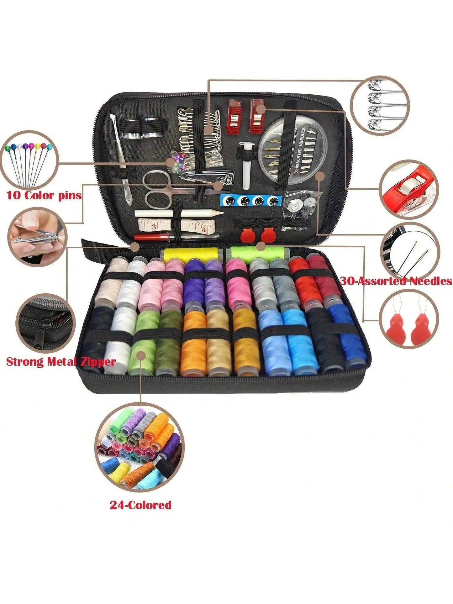 Portable Sewing Kit with Threads, Needles, Scissors