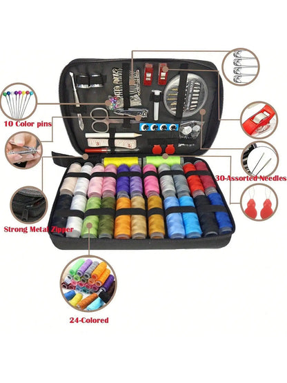 Portable Sewing Kit with Threads, Needles, Scissors