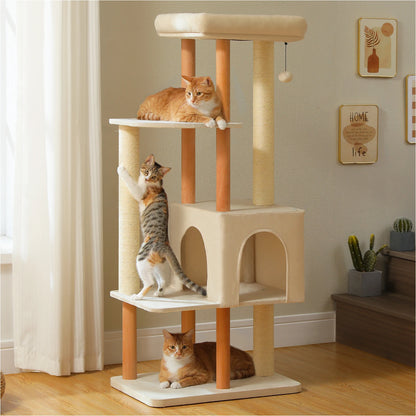Multi-Level Cat Tree with Cat Condo, Sisal Scratching Posts, Soft Bed