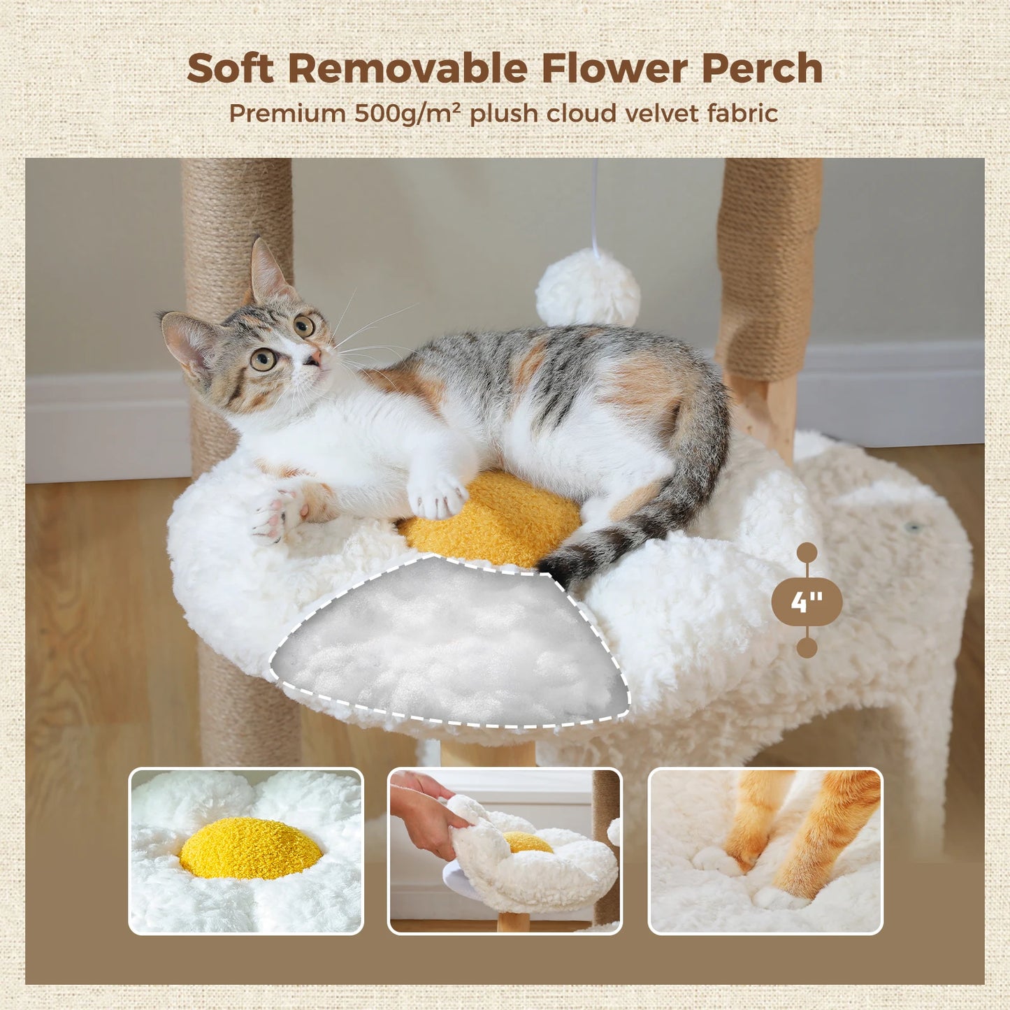 Cat Tree, Solid Wood Tower with Luxury Cat Condo, Hammock