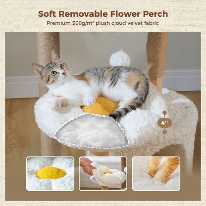 Cat Tree, Solid Wood Tower with Luxury Cat Condo, Hammock