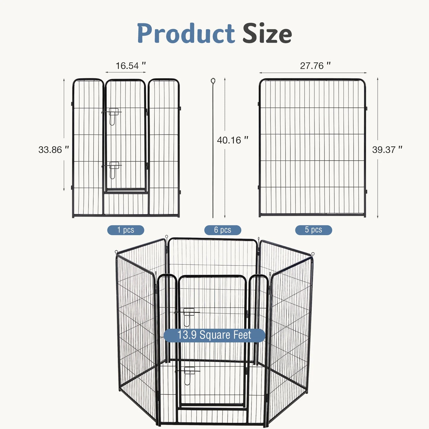 6 Panels Metal Dog Playpen  for Puppy Exercise