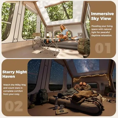 Inflatable Camping Tent With Skylight, Stove Jack