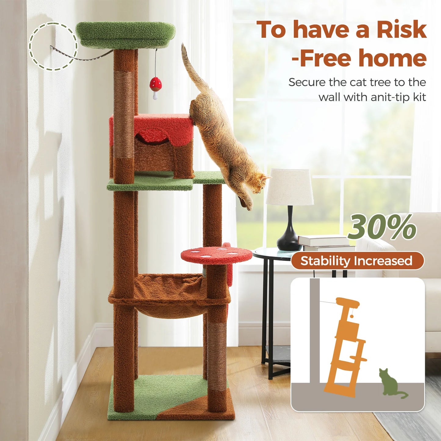 Cat Tree with Scratching Posts, Cat Condo, Hammock