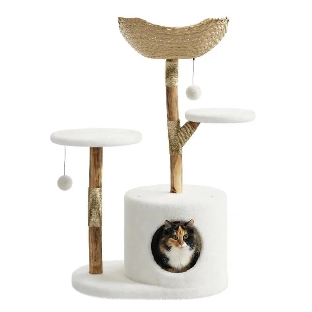 Cat Tree Tower with Rattan, Cat Climbing Furniture