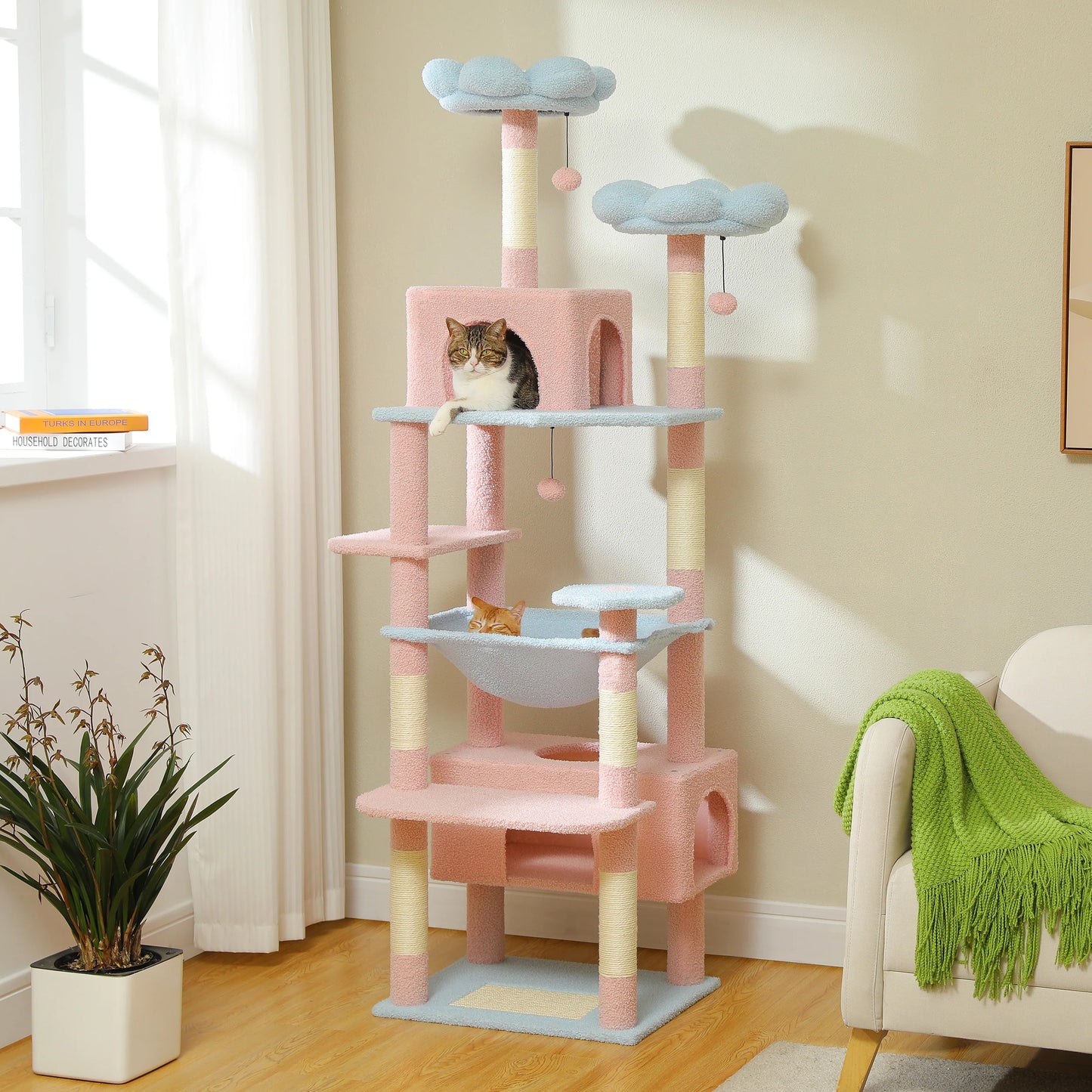 Cat Tree Tower With Sisal-Covered Scratching Posts, Hammock