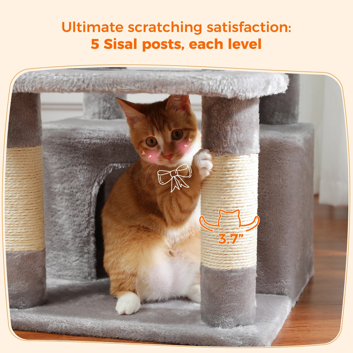 Cat Tree and Tower for Indoor Cats With Sisal-Covered Scratching Posts