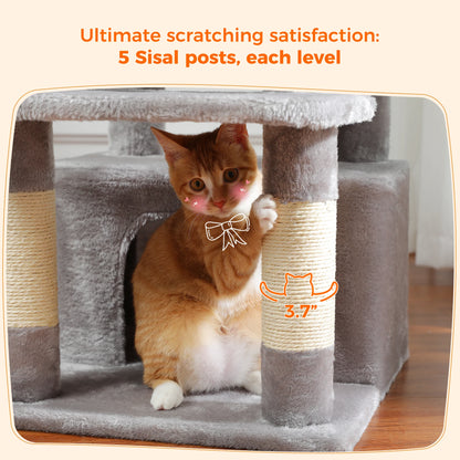 Cat Tree and Tower for Indoor Cats With Sisal-Covered Scratching Posts