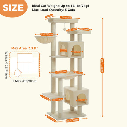 Cat Tree with Super Large Hammock, Scratching Posts