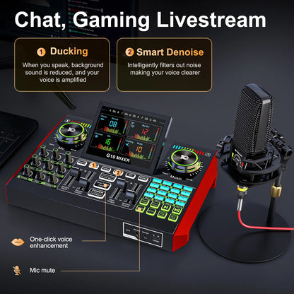 Podcast Equipment, 6 Channel with 3.5mm Microphone and Live Sound Card,