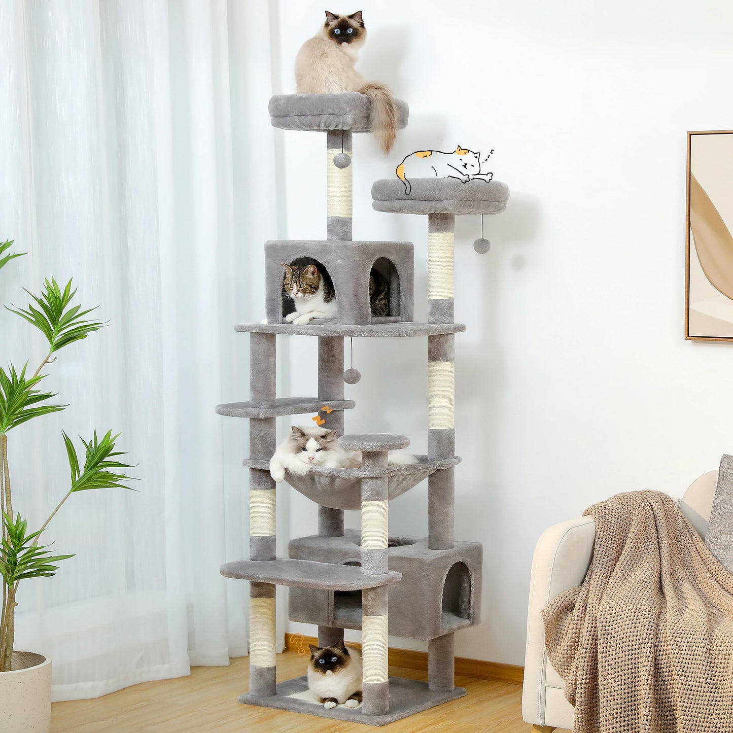 Cat Tree and Tower for Indoor Cats With Sisal-Covered Scratching Posts