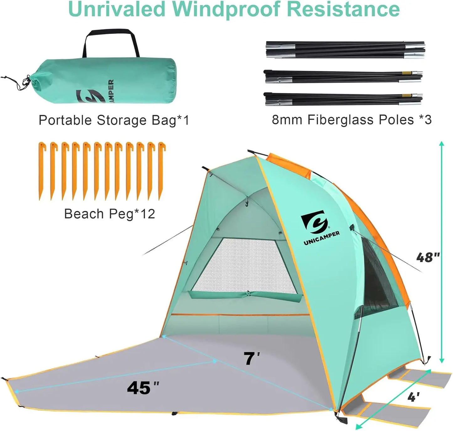 Beach Tent 3 Person with Extended Waterproof Floor