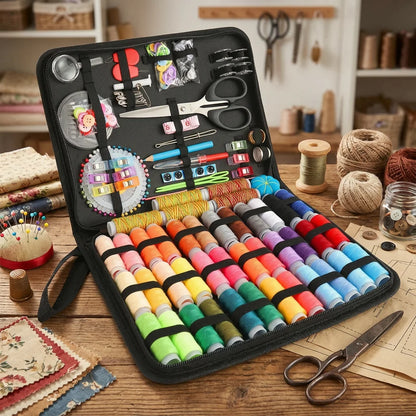 Portable Sewing Kit with Threads, Needles, Scissors