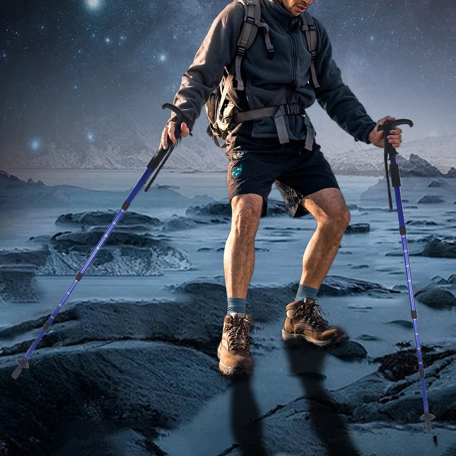 Ultralight Walking Trekking Poles Collapsible Aluminum  Hiking Grips Sticks Alpenstock Adjustable Non-slip Nordic Adult Canes Te