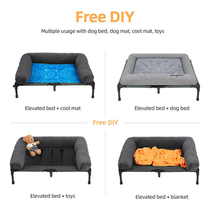 Raised Dog Bed with Cooling Breathable Mat and Soft Plush Mat
