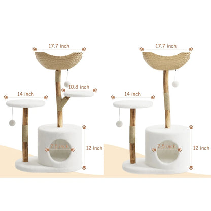 Cat Tree Tower with Rattan, Cat Climbing Furniture