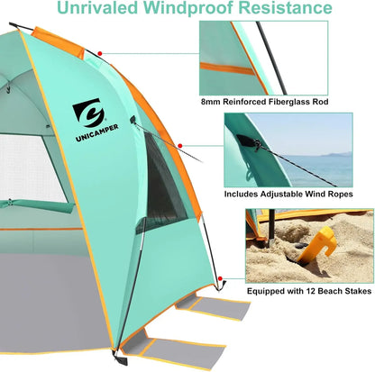 Beach Tent 3 Person with Extended Waterproof Floor