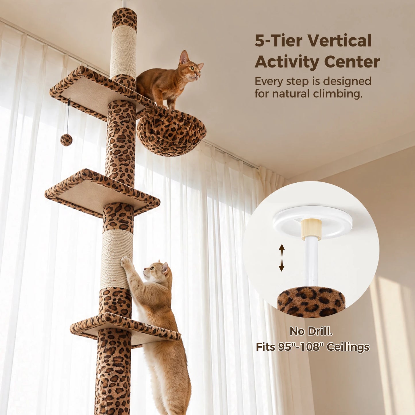 Cat Tree with Sisal Scratching Posts, Cozy Hammock