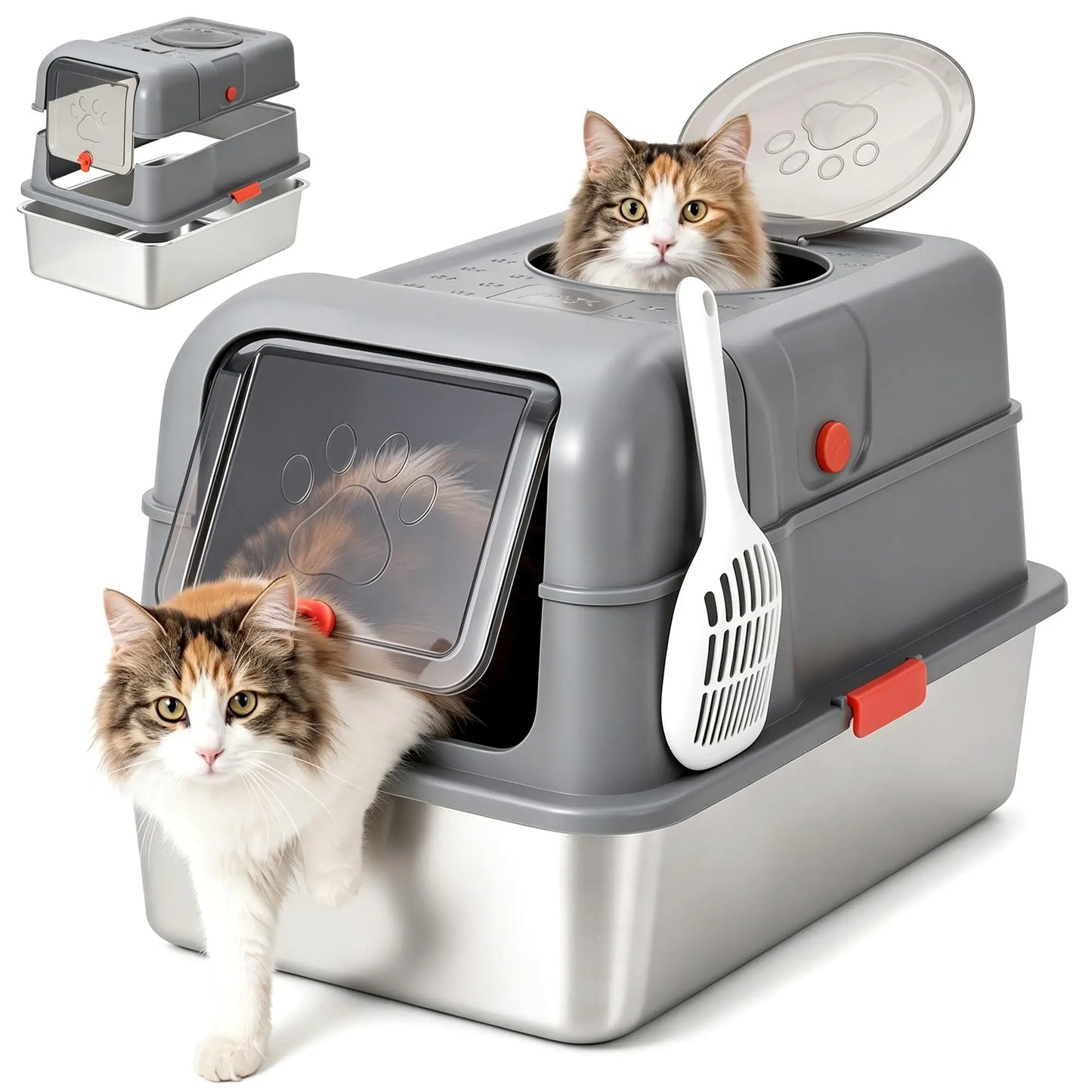 Enclosed Stainless Steel Litter Box With Lid