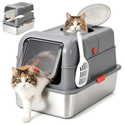 Enclosed Stainless Steel Litter Box With Lid