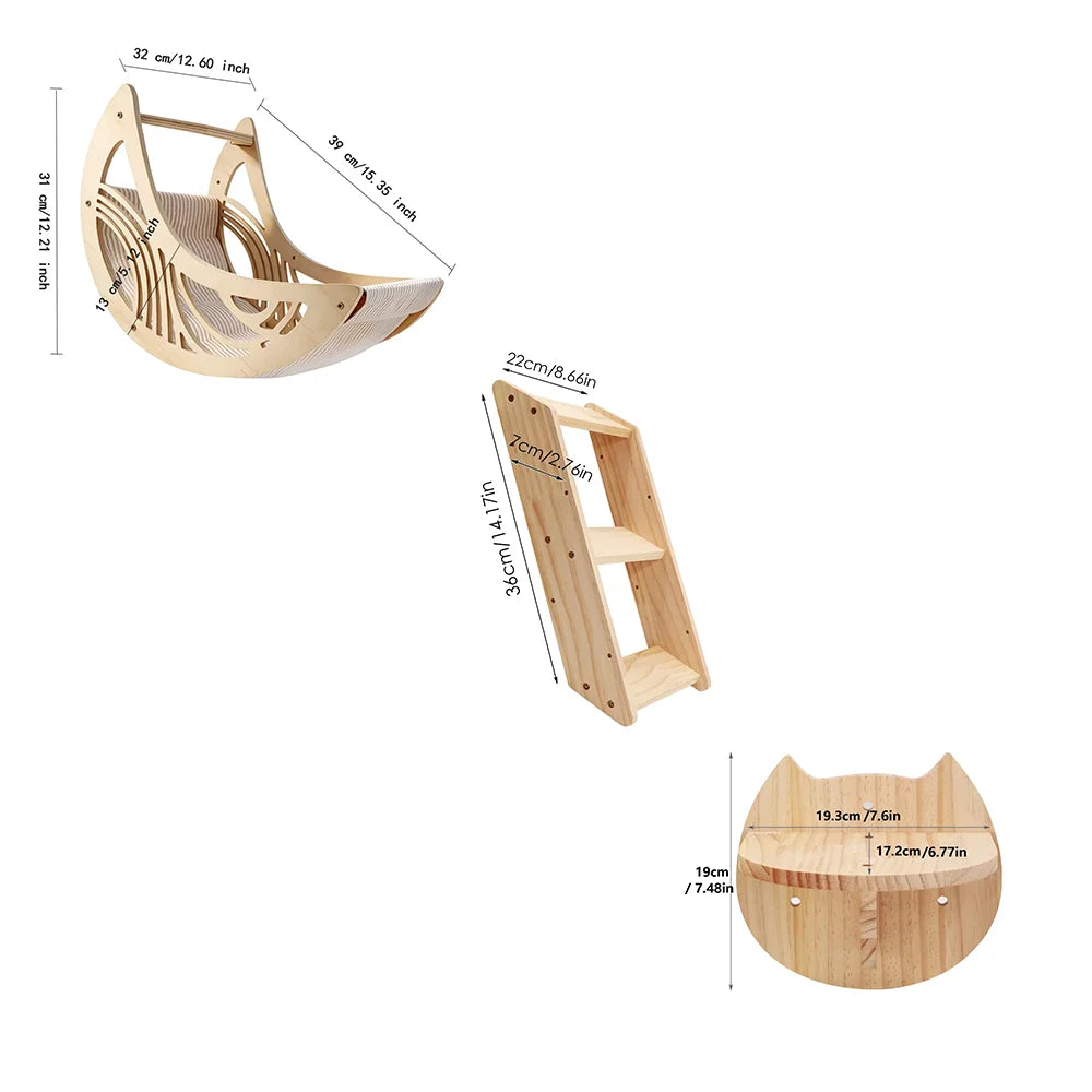 Wall Mounted Cat Shelves,  Hammock, Climbing Steps