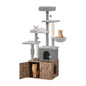 Modern Cat Tree with Hidden Litter Box Enclosure, with Scratching Post
