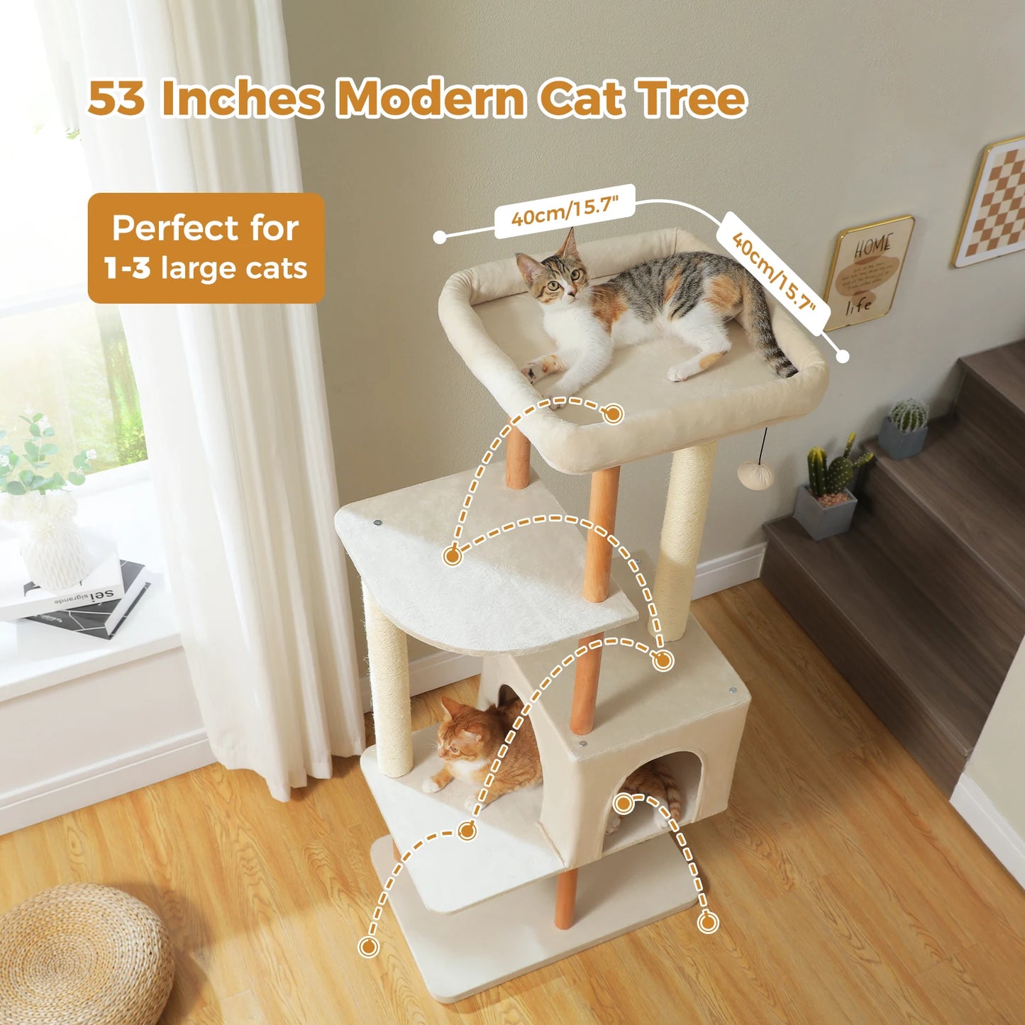 Multi-Level Cat Tree with Cat Condo, Sisal Scratching Posts, Soft Bed