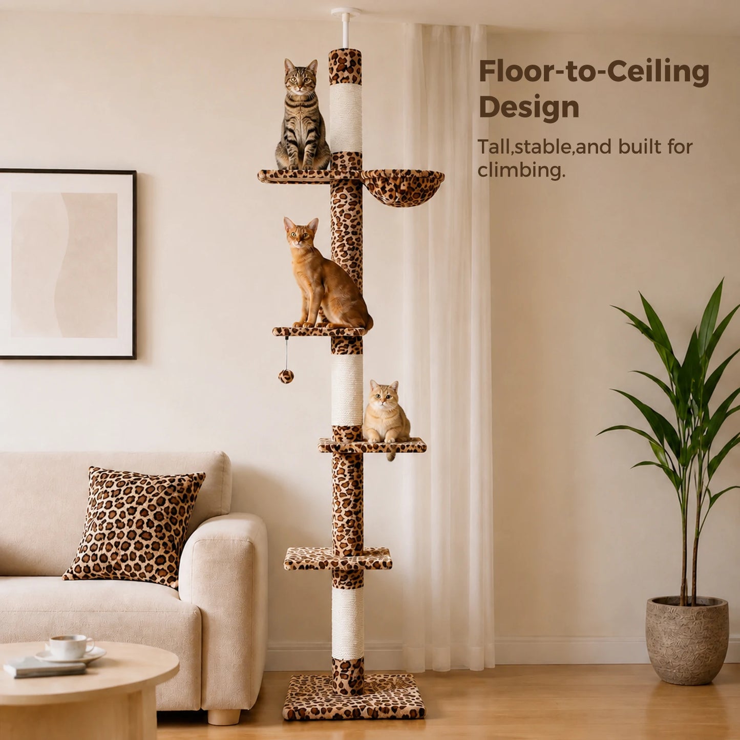 Cat Tree with Sisal Scratching Posts, Cozy Hammock