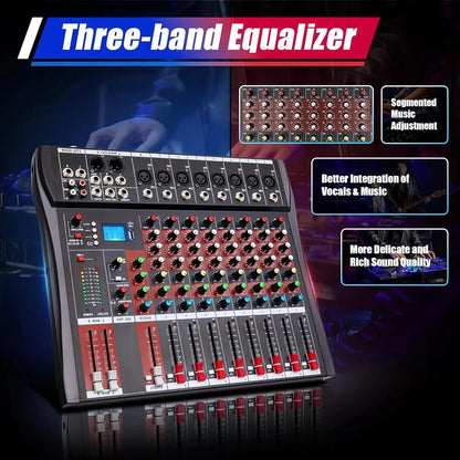 8 Channel Audio Mixer, Bluetooth, Power Amplifier, Sound Board