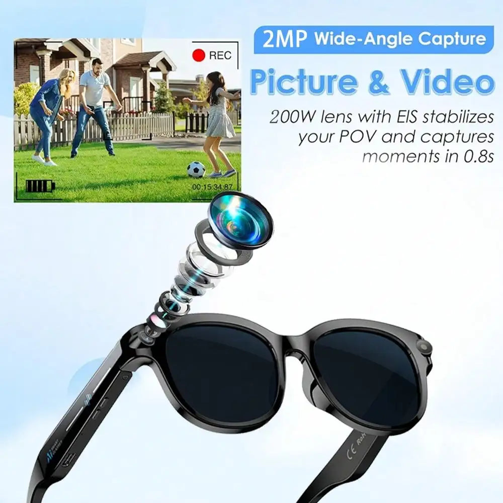 AI Smart Glasses, HD Camera, Video, AI Voice Assistant, Translator, Music